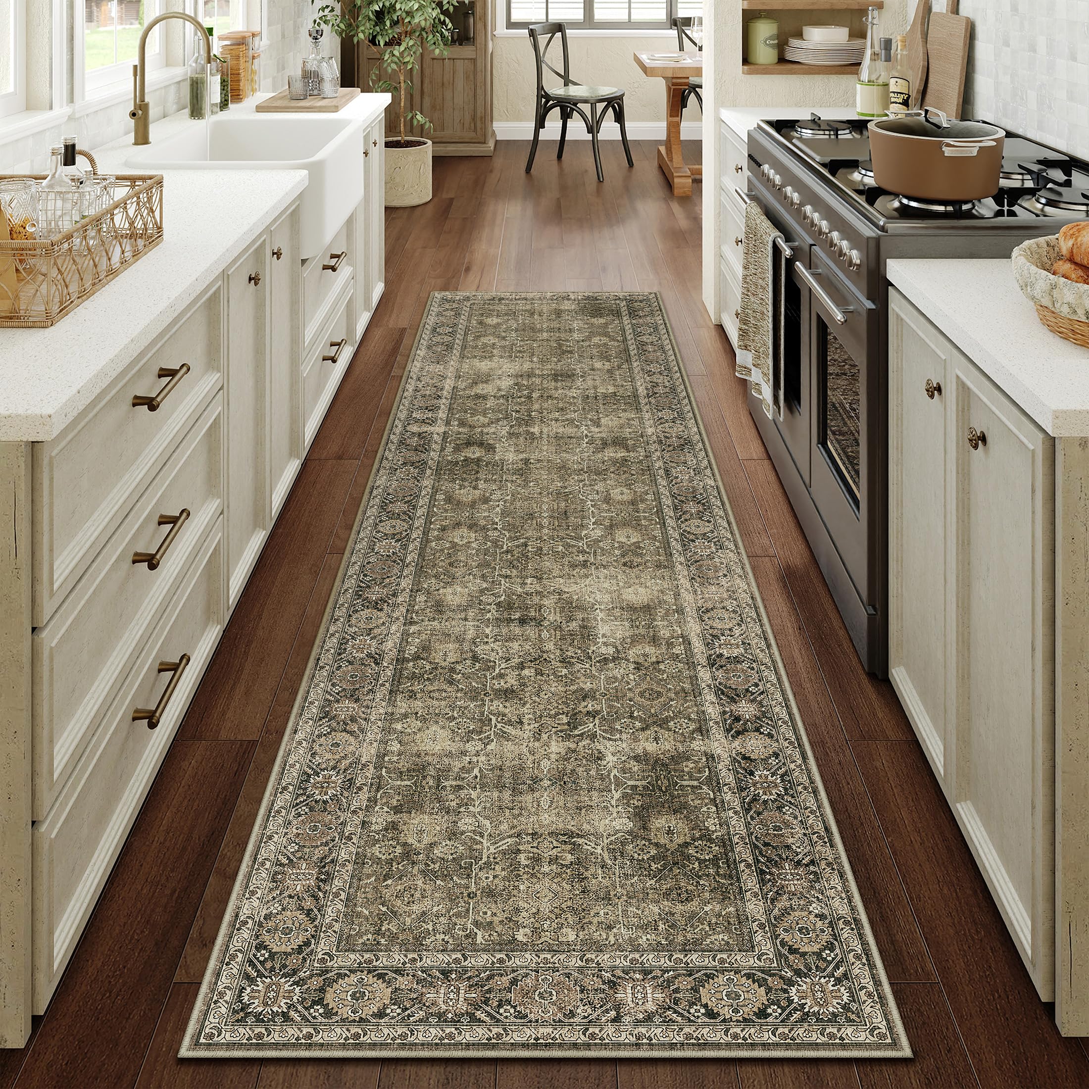 purecozy light brown runner rug 2x12 vintage area rug hallway indoor kitchen washable living room carpet tribal distressed rug retro accent throw rug for office dining room bathroom