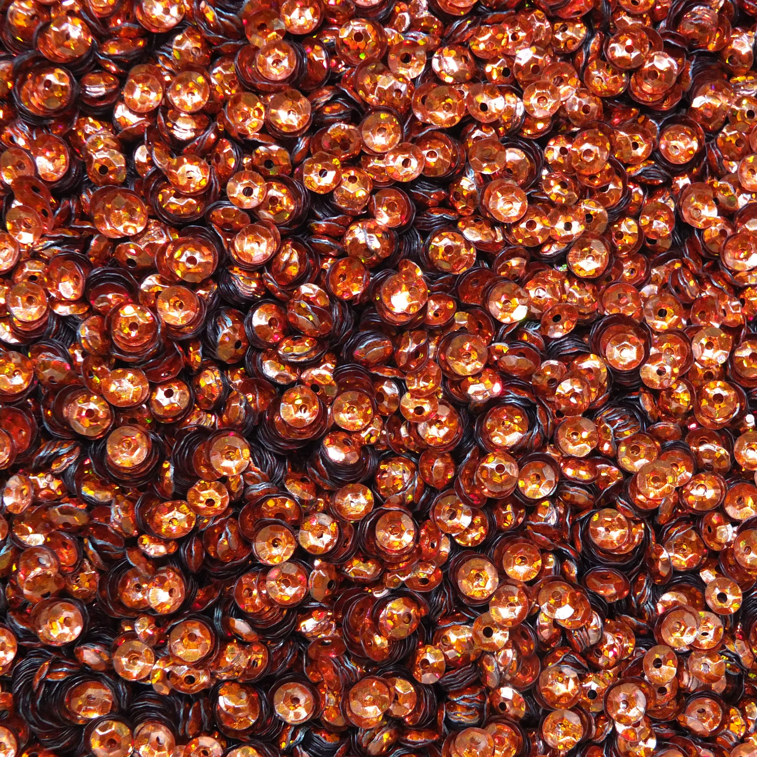 5mm Cup Sequins Orange Hologram Glitter Sparkle Metallic Medium Hole Made in USA