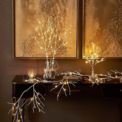 Miniatura 3 de LITBLOOM - Guirnalda de abedul iluminada, funciona con baterías, 8 funciones, 48 luces multicolor y blanco cálido, de 6 pies, para la decoración del