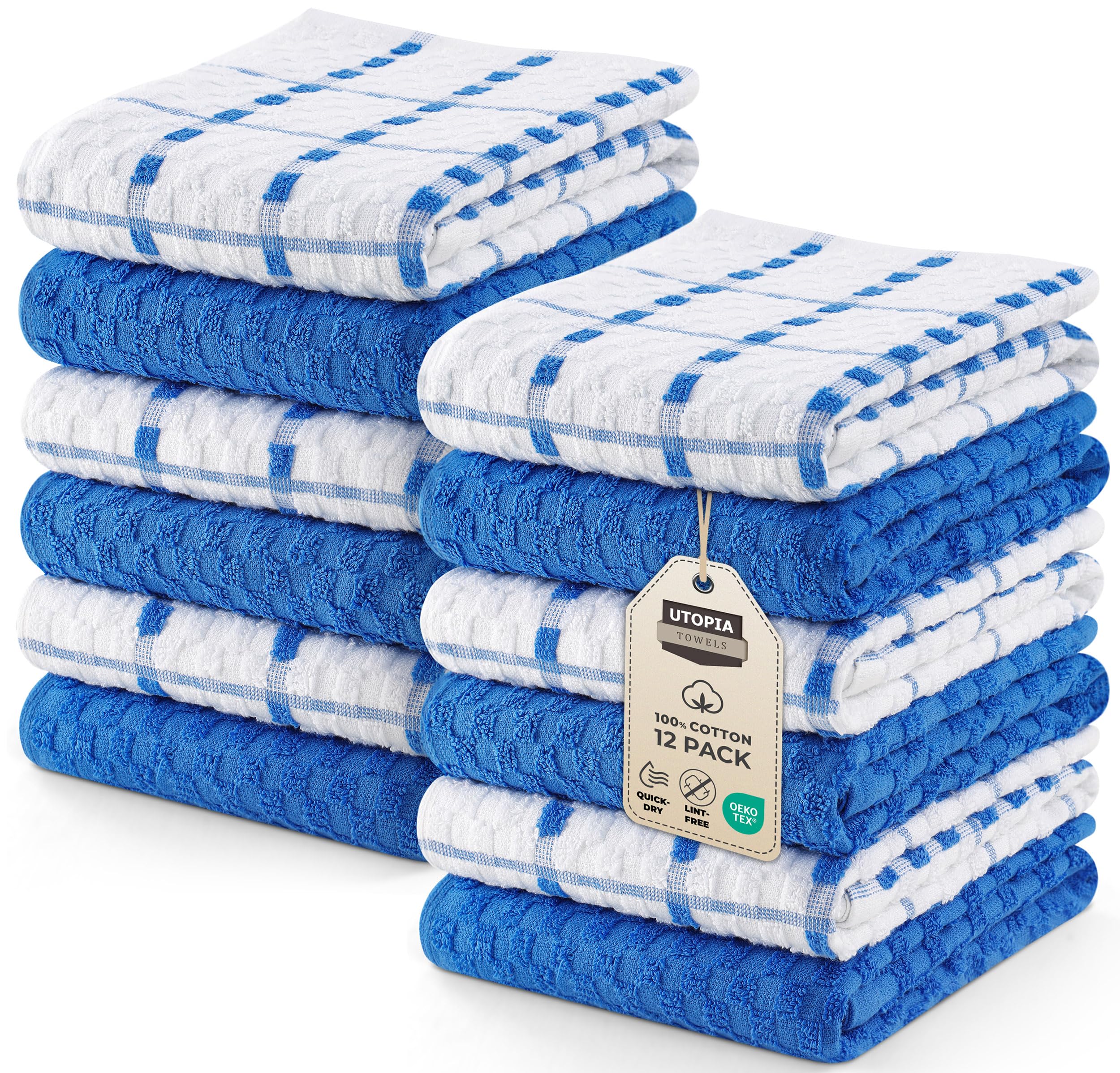 towels - kitchen towels 12 pack, 15 x 25 inches, 100% ring spun cotton super soft and absorbent linen dish, tea and bar towels set, blue