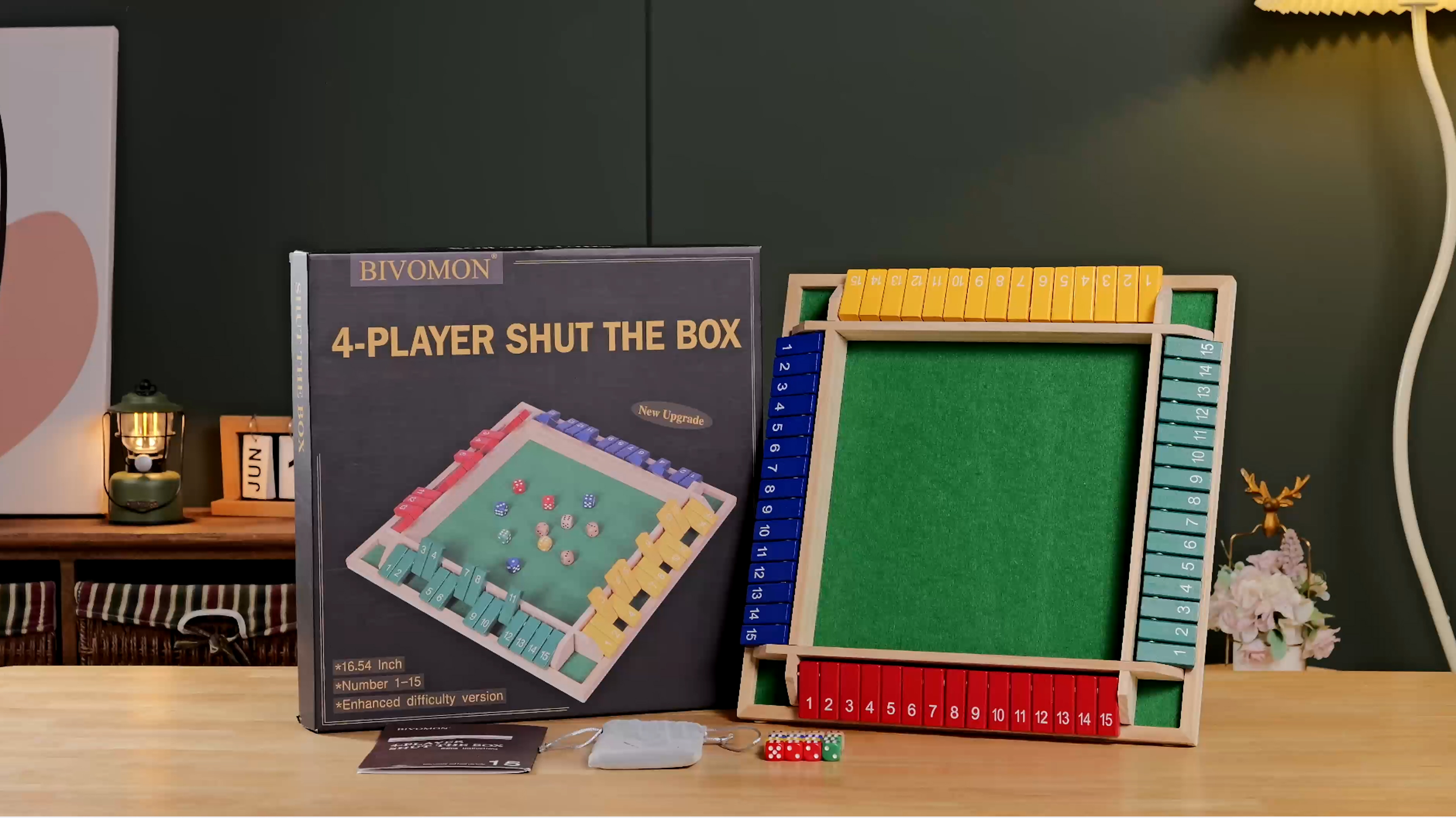 Amazon.com: Upgraded 16.54'' Shut The Box Dice Game 4 Player