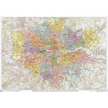 Greater London Postcode Map Greater London Authority Boroughs With Postcode Districts Wall Map - 47" X  33.25" Laminated : Amazon.co.uk: Stationery & Office Supplies
