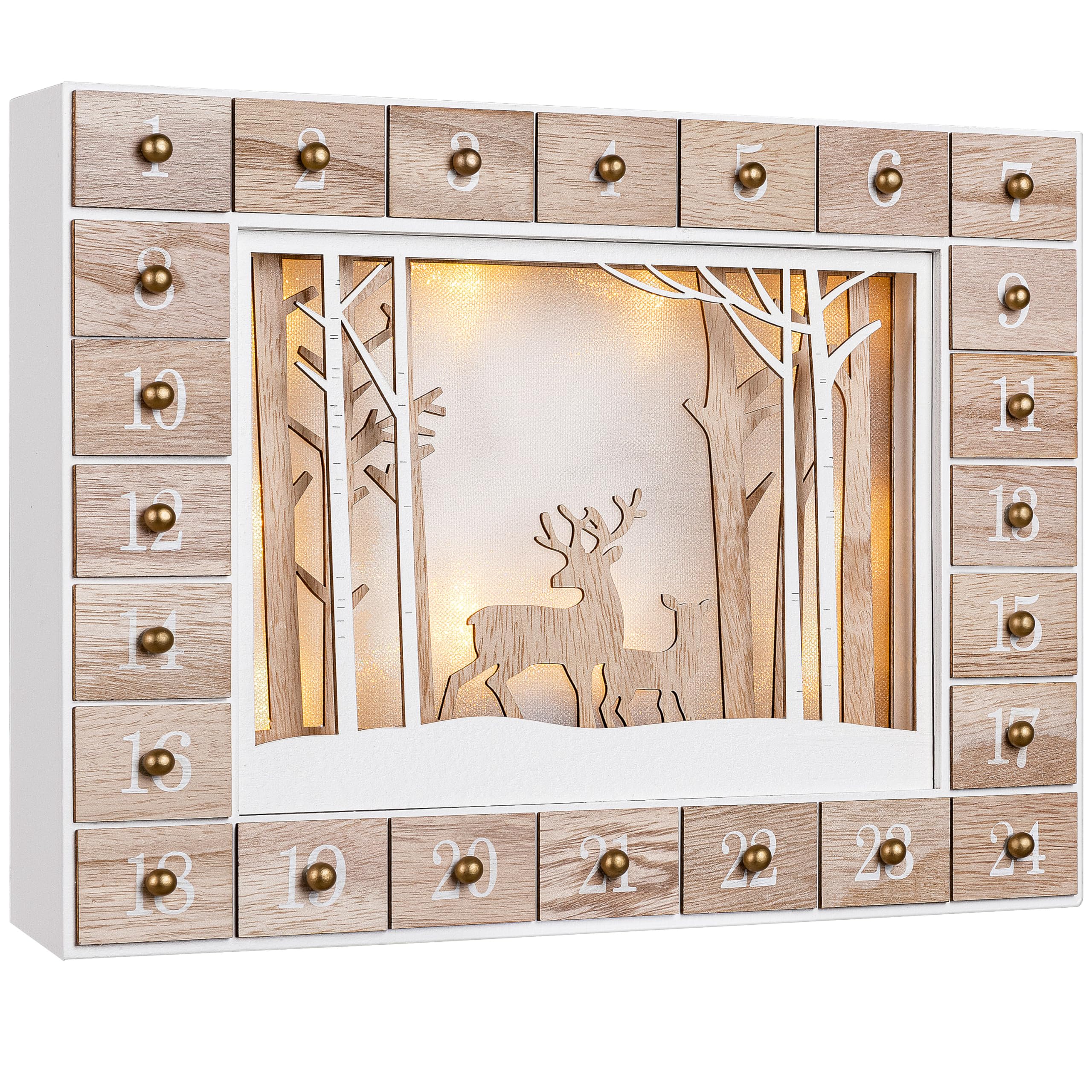 Spielwerk® Traditional Wooden Advent Calendar 2025 | 24 Day Countdown with Light-up LED Features | Winter Landscape | Ideal for Adding a Festive Touch, Perfect as a Lego Advent Calendar 2025