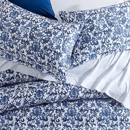 Miniatura 2 de Azulejos portugueses vintage Azulejos Funda de edredón de lujo Medallón Español Pintado Cerámica Blanco Azul Patrón Mosaicos Celosía y Flores