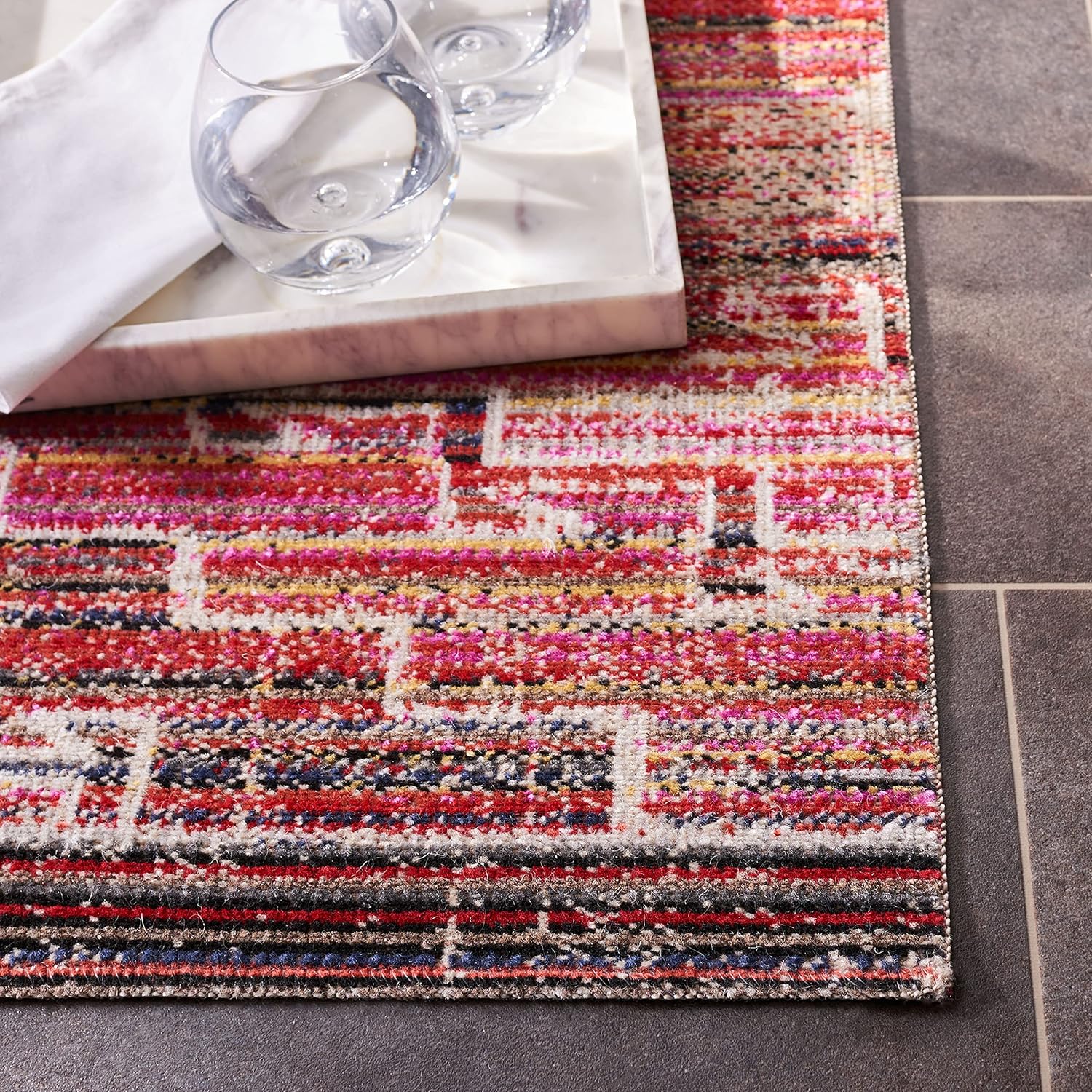 SAFAVIEH Washable Rug Outdoor Montage Collection - 2'3" x 8' Runner, Rust & Ivory, Non-Shedding & Easy to Clean, Ideal for Patio, Backyard, Mudroom (MTG241P)