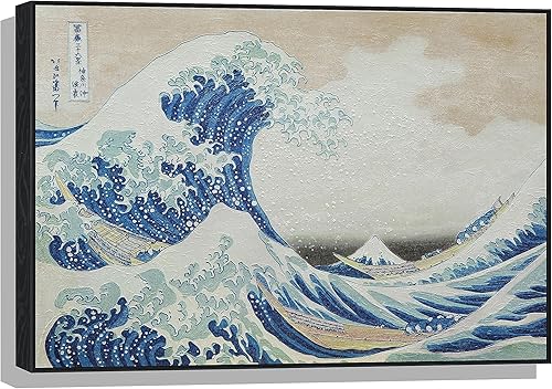 Simulación de impresión 3D textura pintada a mano sobre lienzo pintura Hokusai Famous Classic Wall Art The Great Wave Japonés Hecho a mano Sólido