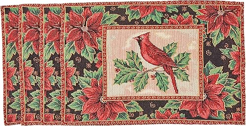 Miniatura 6 de Violet Linen Juego de 4 manteles individuales decorativos con diseño de flor de pascuas de Navidad de 13 x 19 pulgadas