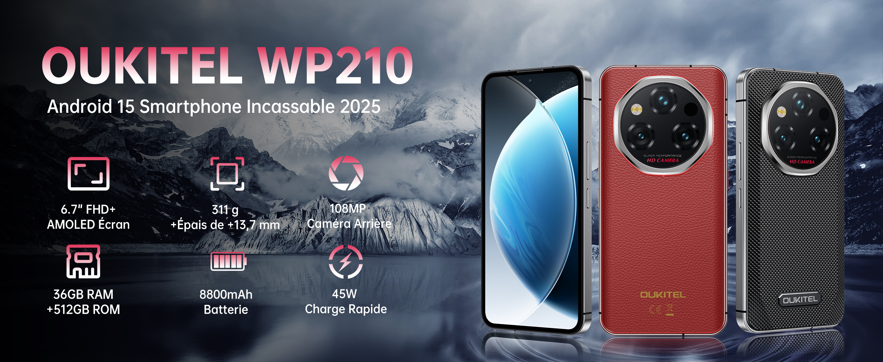 OUKITEL WP23 PRO Téléphone Incassable 16Go+128Go 10600mAh Dual SIM 4G