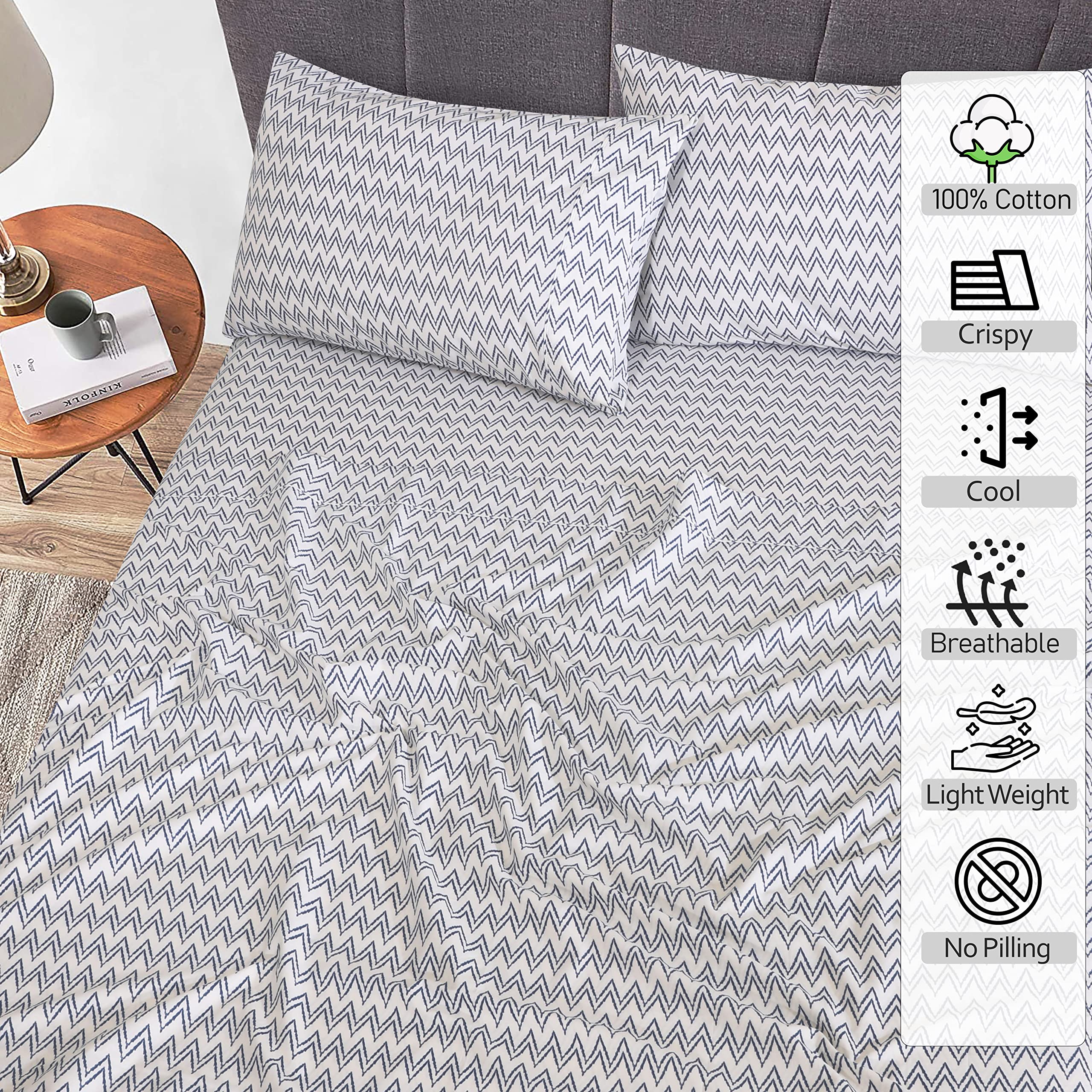 Ruvanti 100% Cotton Sheets, Crispy Cooling Percale Sheets for Queen Size Bed Breathable & Durable Queen Sheet Set - Image 2