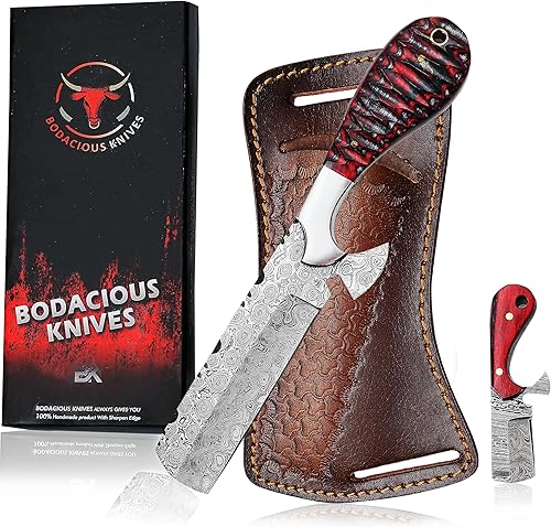 Miniatura 5 de s Knives - Cuchillo cortador de toros de Damasco hecho a mano de 8 pulgadas con funda de cuero, cuchillo vaquero occidental para caza, desollado,