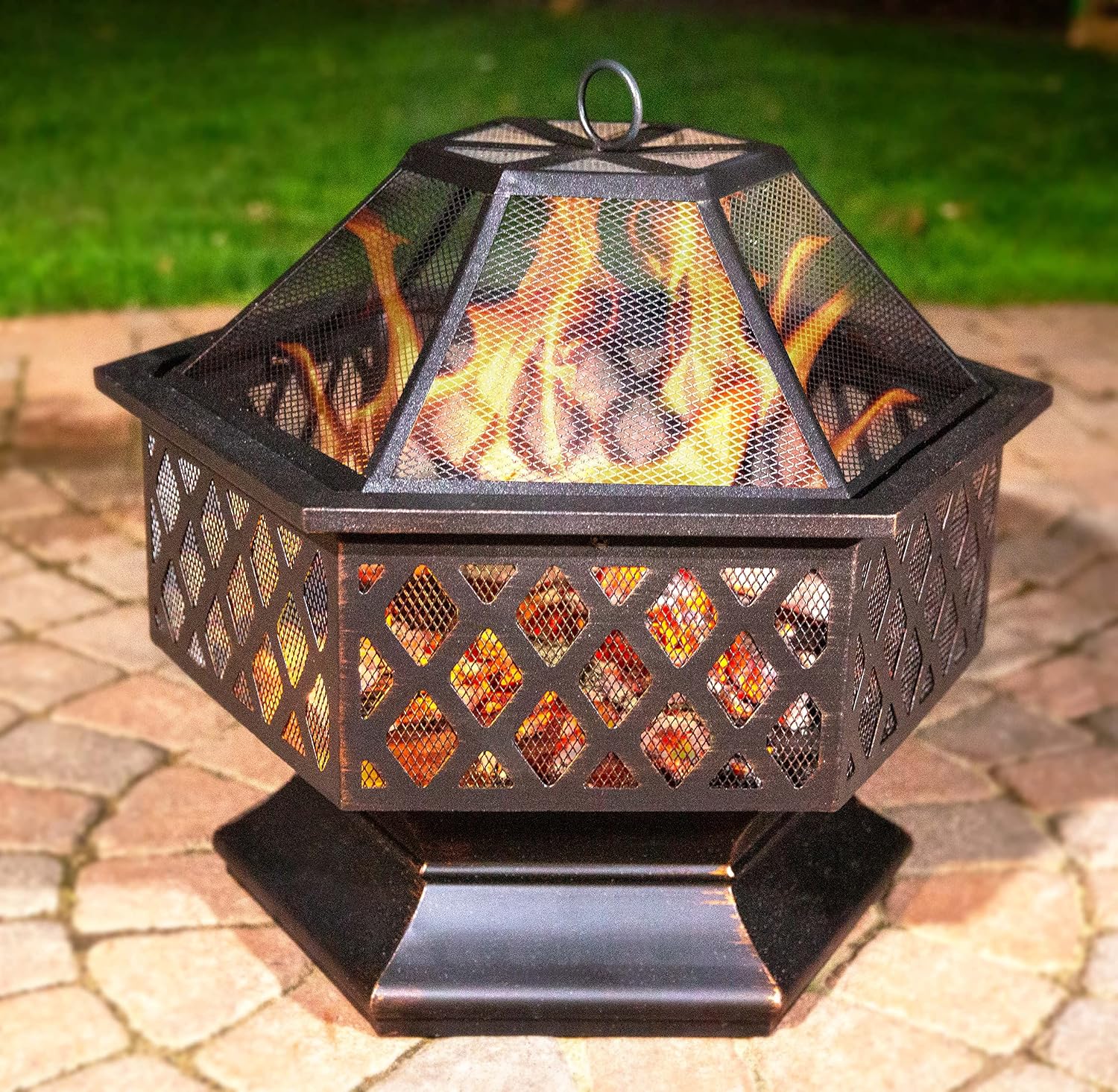 Hex Shaped Wood Burning Outdoor Fire Pit with Lattice Design from Endless Summer, Oil Rubbed Bronze