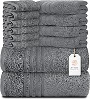 Vista 1 de White Classic Juego de 12 toallas Tower de baño y mano, 100% algodón, suave y afelpado, altamente absorbente, secado rápido, decoración de baño