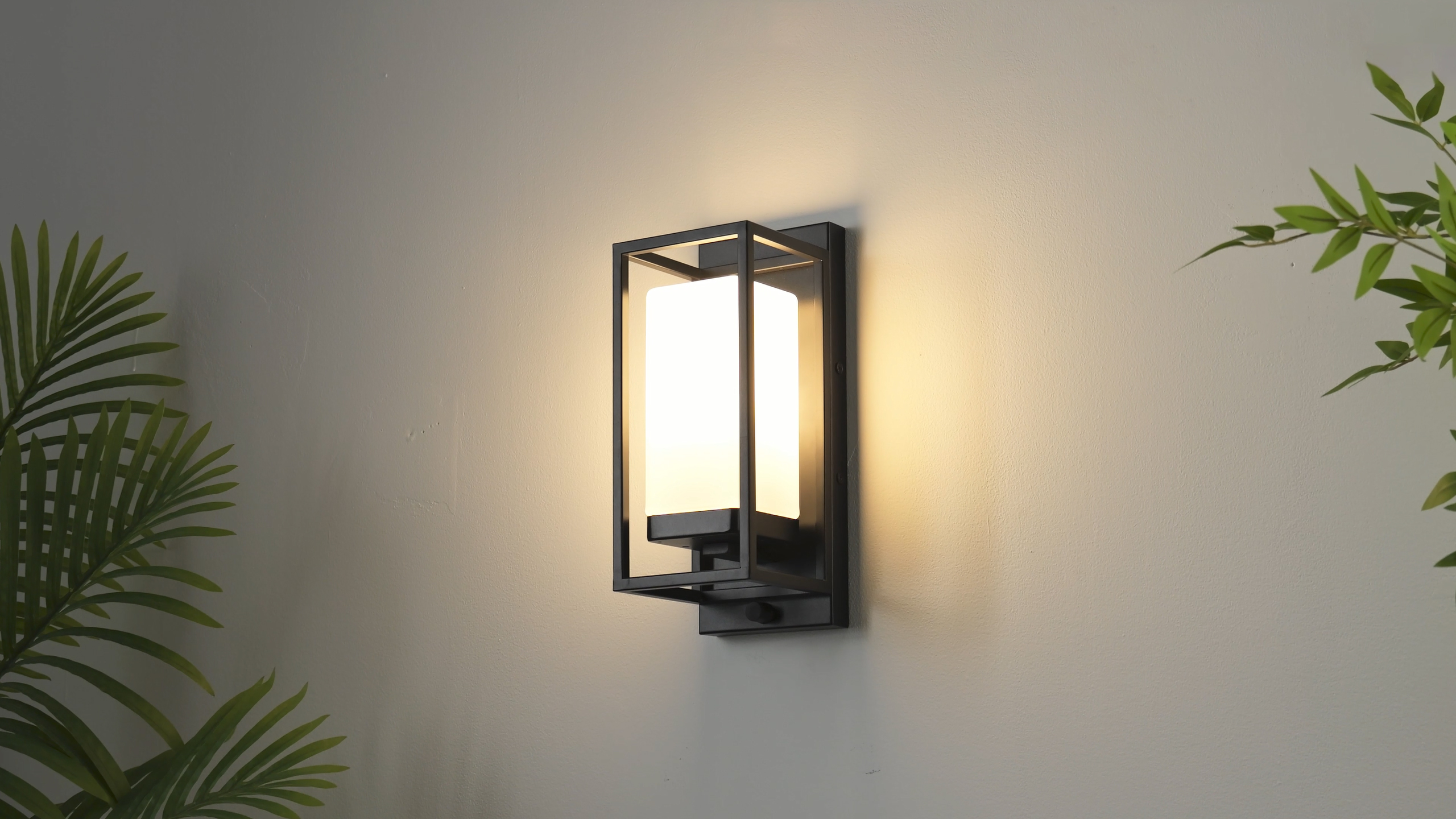 Image of RAYVO Modern Outdoor Wall Light with Dusk to Dawn Sensor, Waterproof Exterior Lighting Fixtures with E26 Base, 3000K LED Bulb Included, Outdoor Sconce Lights for Porch Garage Entryway
