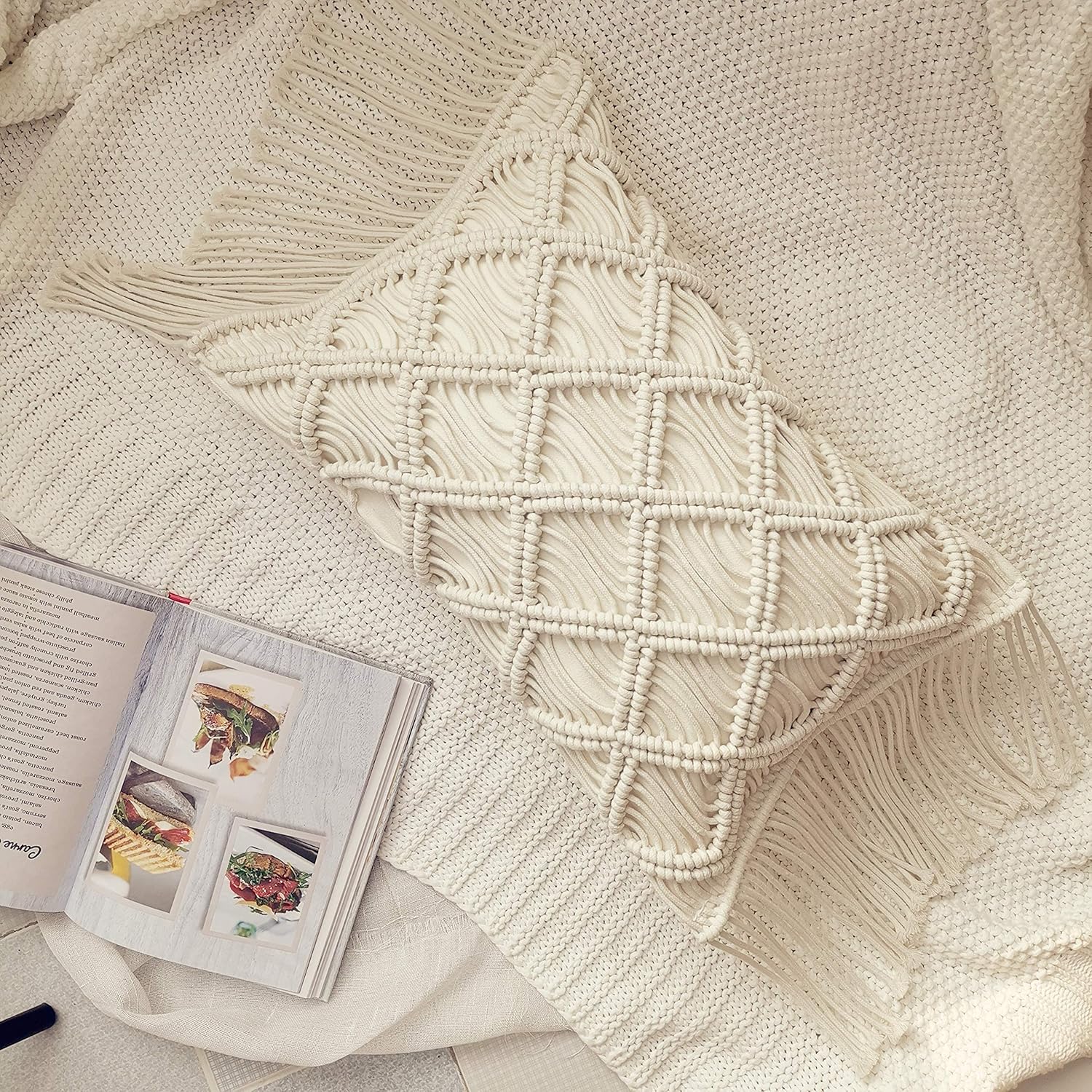 Macrame Lumbar Pillow Cover-Set of 2 Decorative Thorw Pillowcase Boho Tassel Cushion Covers for Sofa Couch Chair Farmhouse Home Decor 12X18 INCH - Image 8