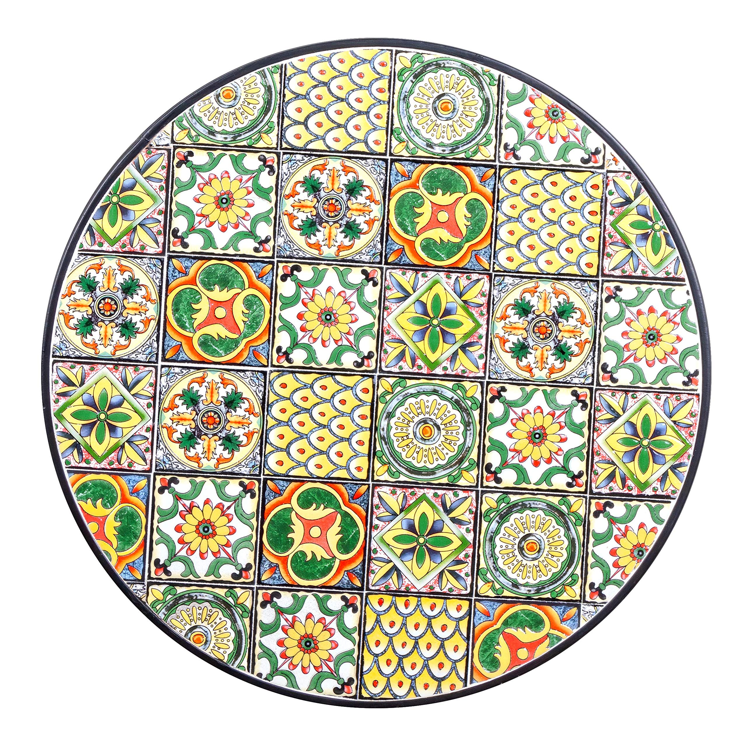 Bizzotto Tavolo da Giardino con Decoro in Ceramica, Struttura in Acciaio per Esterno Ø 60 Naxos