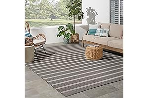 Nourison Positano Indoor/Outdoor 8x10 Large Living Room Rug, Charcoal Ivory