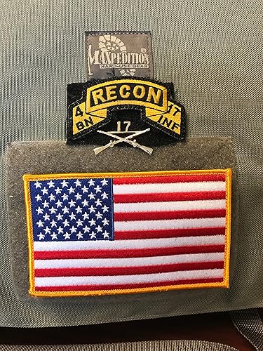 Miniatura 2 de Parche de bandera estadounidense con respaldo de gancho y bucle - Grande 5 x 3 pulgadas (estándar), borde dorado Merrowed, Estados Unidos,