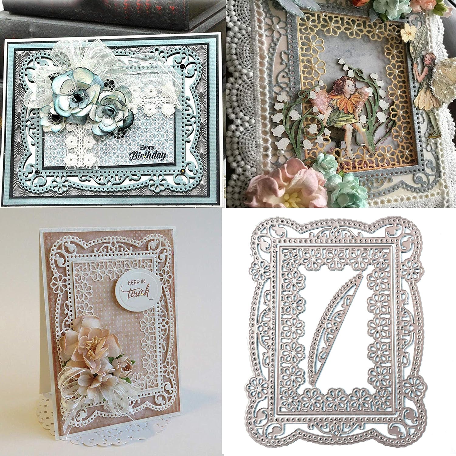 Suds&WH Flower Metal Die Cuts, Wedding Square Lace Flower Border Edge Cutting Dies, Scrapbooking Card Making Supplies
