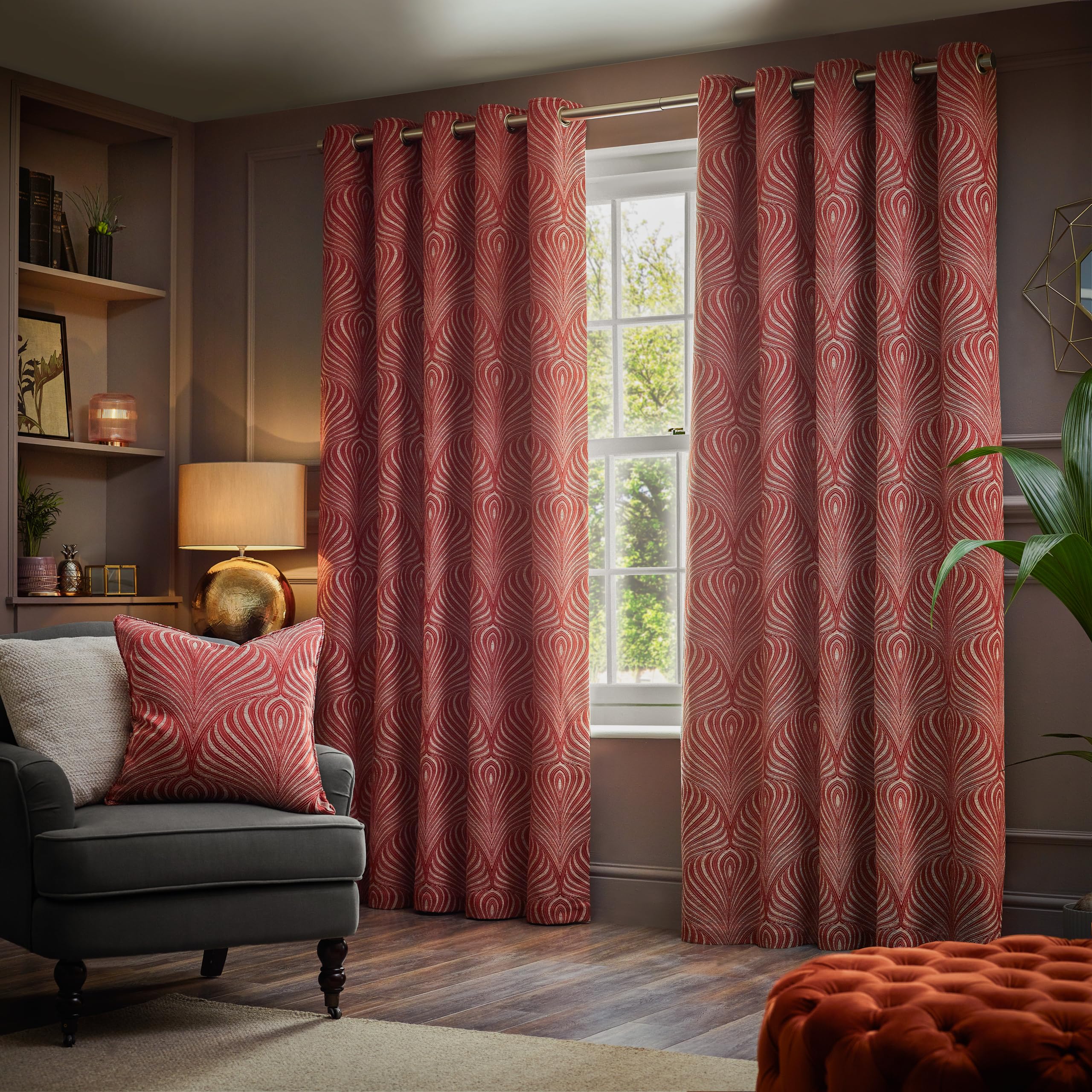 Paoletti Gatsby Jacquard Eyelet Curtains - 2 Panels - Width x Drop - 168 x 183cm (66 x 72") - Terracotta, W 66.1" x L 72" (1 Panels) - Image 2
