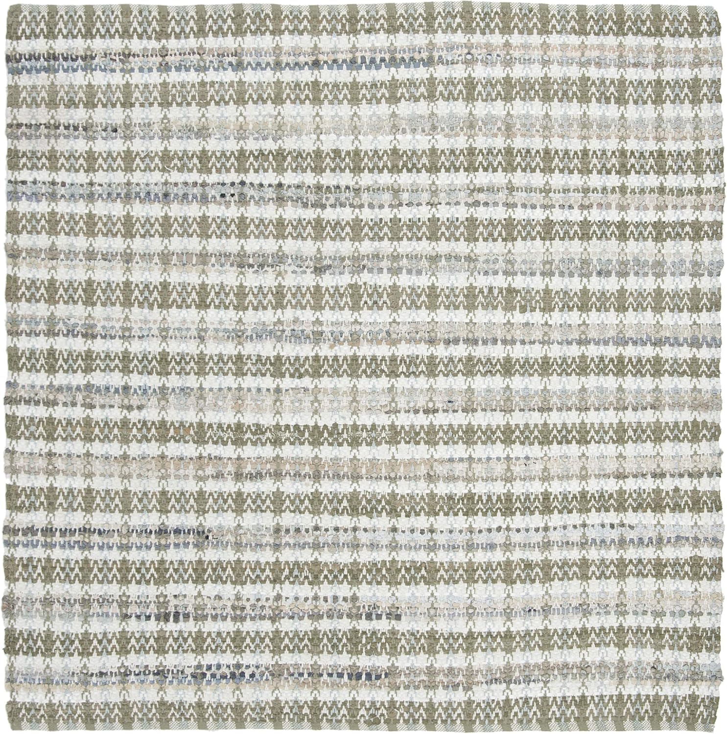 SAFAVIEH Montauk Collection Area Rug - 6' Square, Beige & Multi, Handmade Cotton, Ideal for High Traffic Areas in Living Room, Bedroom (MTK950E)