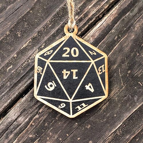 Miniatura 8 de Ornament - 20 Sided Dice - Black Painted Raw Wood 3x3in