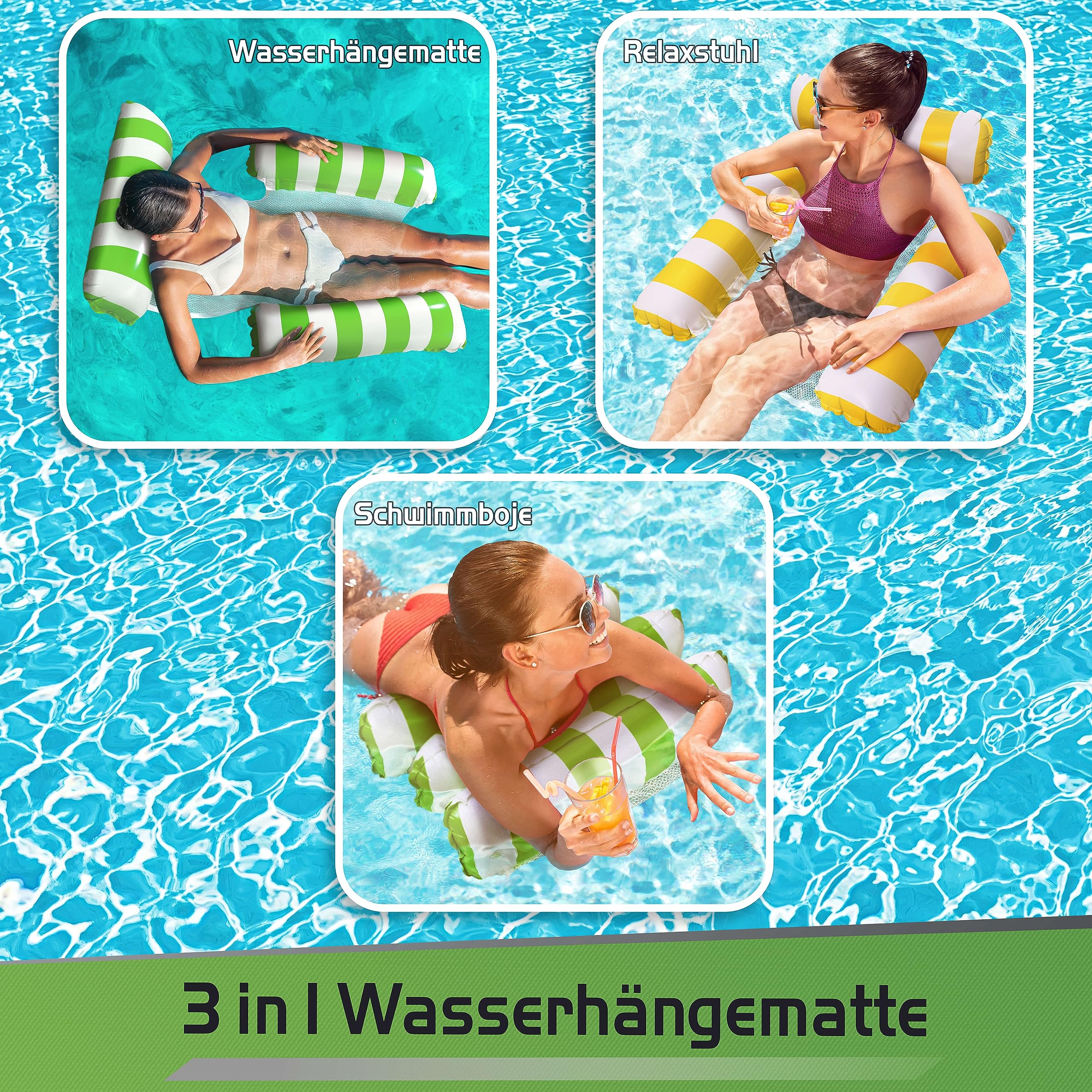 Balinco - Materasso ad aria per piscina, sedia gonfiabile, sedia da piscina con schienale e braccioli, sedia per prendere il sole, sedia relax