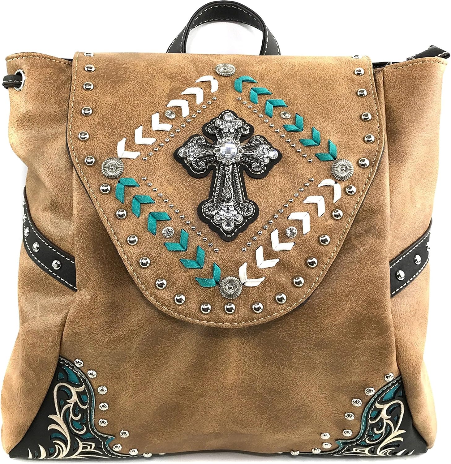 Justin West Trendy Western Rhinestone Leather Conceal Carry Top Handle Backpack Purse
