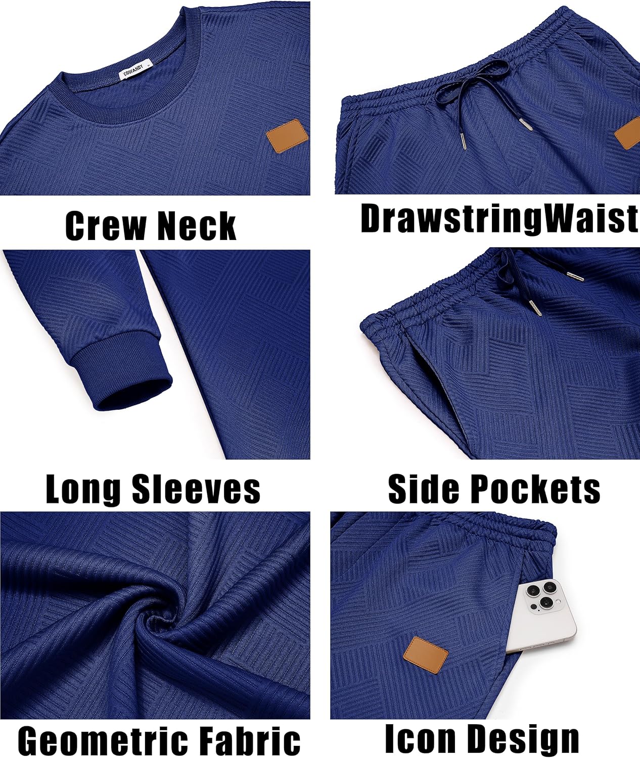 COOFANDY Mens Tracksuit 2 Piece Set Crewneck Sweatsuits Jogging Suit Sets Long Sleeve Jacquard Pullover Shirt Outfits