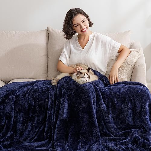 Miniatura 4 de Berkshire Blanket Manta clásica de felpa extra-Fluffy, suave y mullida manta de pelo largo para sofá, cama, Atlantis azul oscuro, 50 x 60 pulgadas