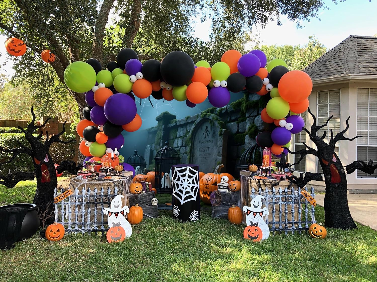 Halloween Photo Backdrop 10x10ft Spooky Graveyard Mossy Tombstones Spider Pumpkin Halloween Backdrops for Photoshoot Ghost Scary Cemetery Photography Background Party Decorations