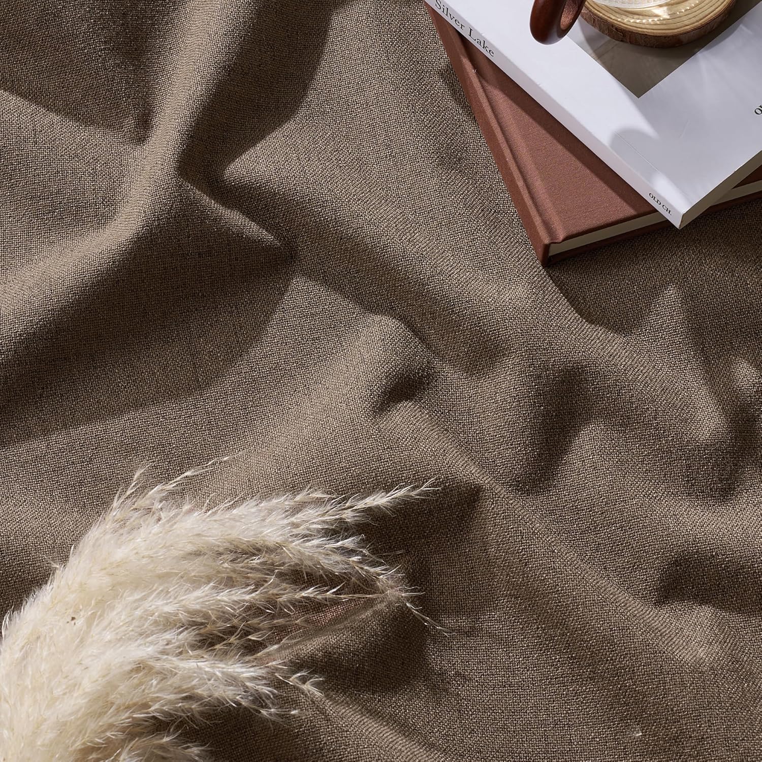 RYB HOME Brown 100% Blackout Curtains 84 inches Long, Thermal Insulating Privacy Energy Saving Linen Curtains for Bedroom Living Room Window Office Theater Dining Nursery, W52 x L84, 2 Panels