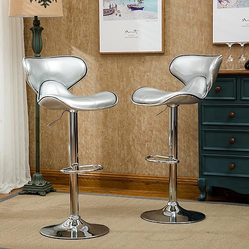 Miniatura 8 de Roundhill Furniture Masaccio - Taburete de bar giratorio de cuero sintético acolchado (2 unidades), color gris