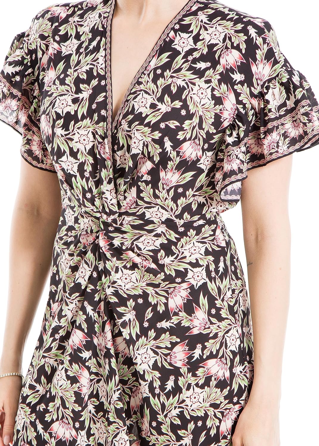 Max Studio Womens Flutter Sleeve Front Twist Midi Dress - Image 2