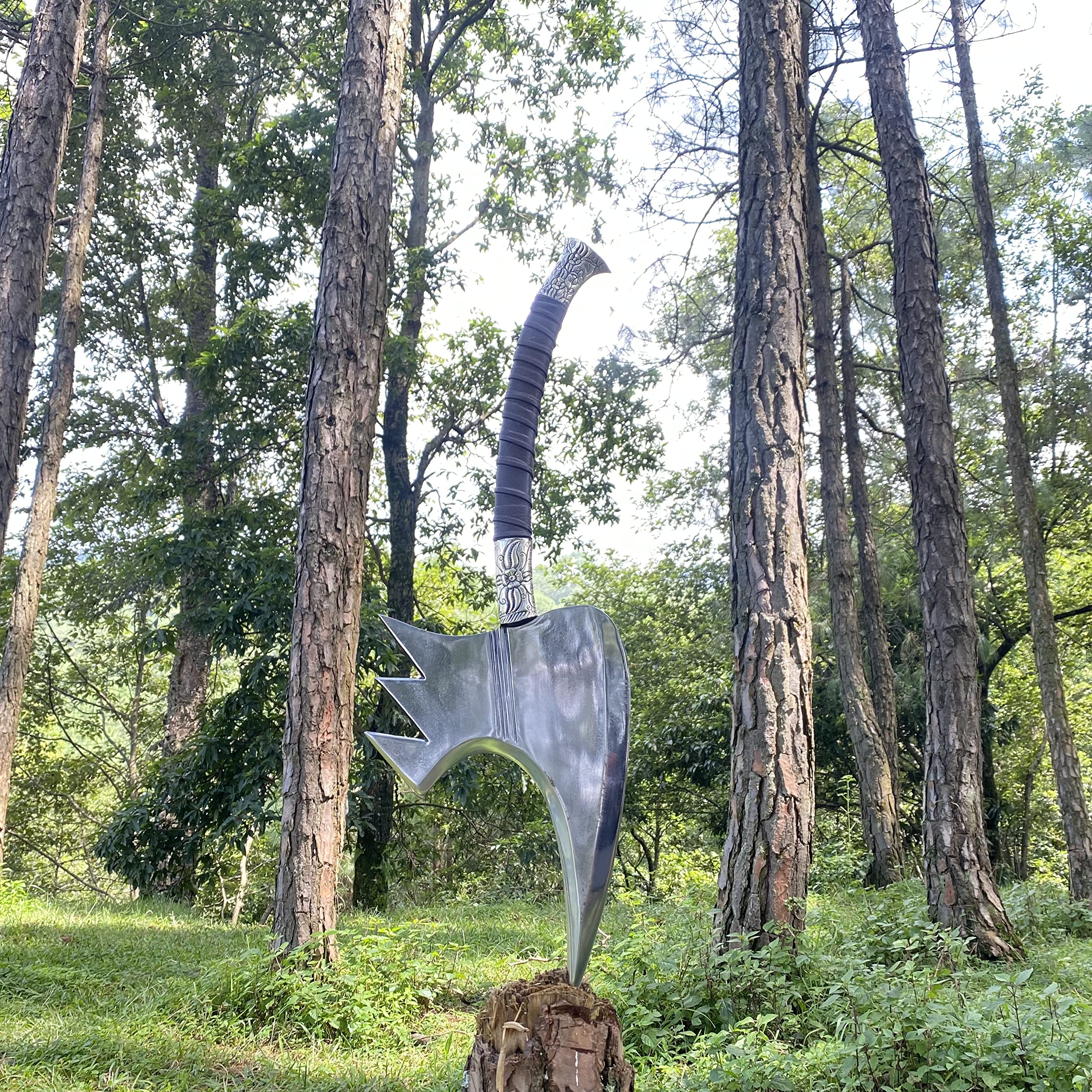 Siekiera do siekania, 33,5 cm, ostrze fantomowe do drewna, siekiera survivalowa, narzędzia do majsterkowania na świeżym powietrzu, z ostrzem ze stali węglowej i mosiężnym uchwytem, plus skórzana osłona