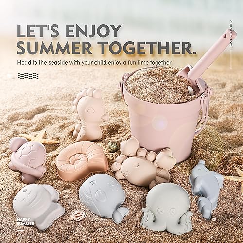 Miniatura 3 de MarcZero 11 juguetes de playa de silicona, modernos juguetes de playa para bebés, juego de playa apto para viajes, cubo de silicona, pala, 8 moldes