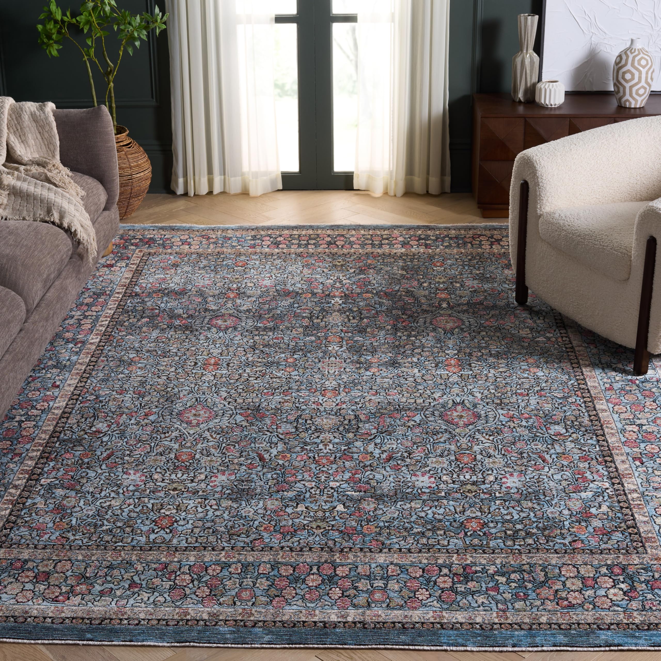 SAFAVIEH Area Rug 8x10 - Crimson Collection - Large - Blue & Black, Contemporary Design, Stain Resistant, Ideal for Living Room, Bedroom, Office,