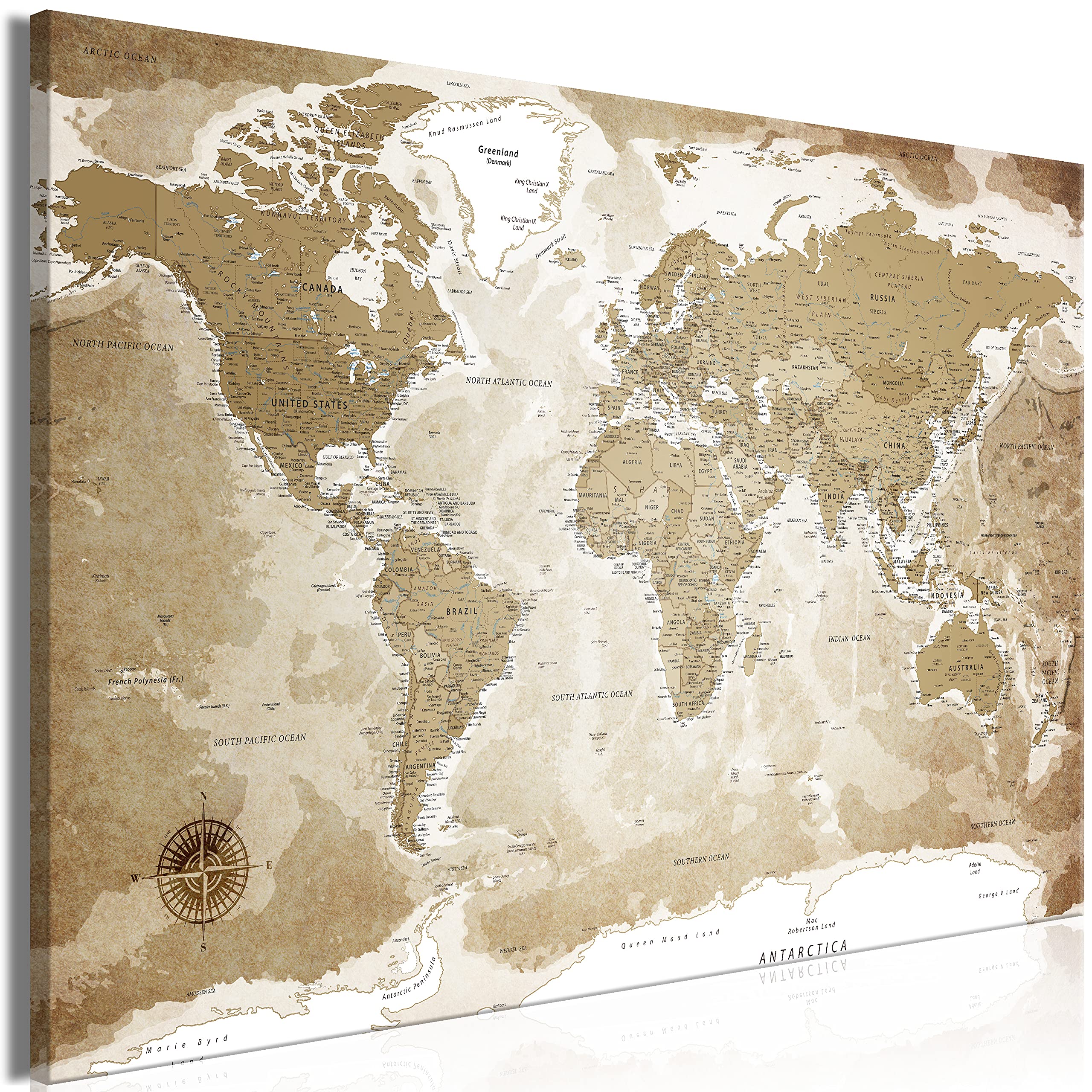 murando - Lavagna Di Sughero per Puntine - Mappa Mondo 120x80 cm 1 Pezzo - Bacheca Sughero da Parete & Quadro su tela in un Uno - Grande Decorativo per Parete per le Note - Terra k-C-0127-p-a