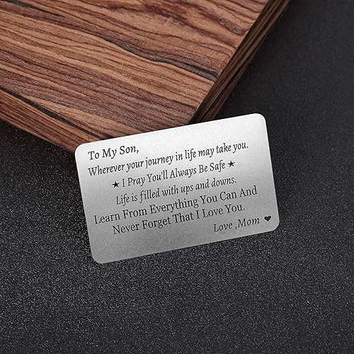 Miniatura 5 de Tarjeta de tarjeta grabada personalizada para hijo de mamá madre Despliegue de graduación, cumpleaños, Navidad Te amo Tarjetas de metal