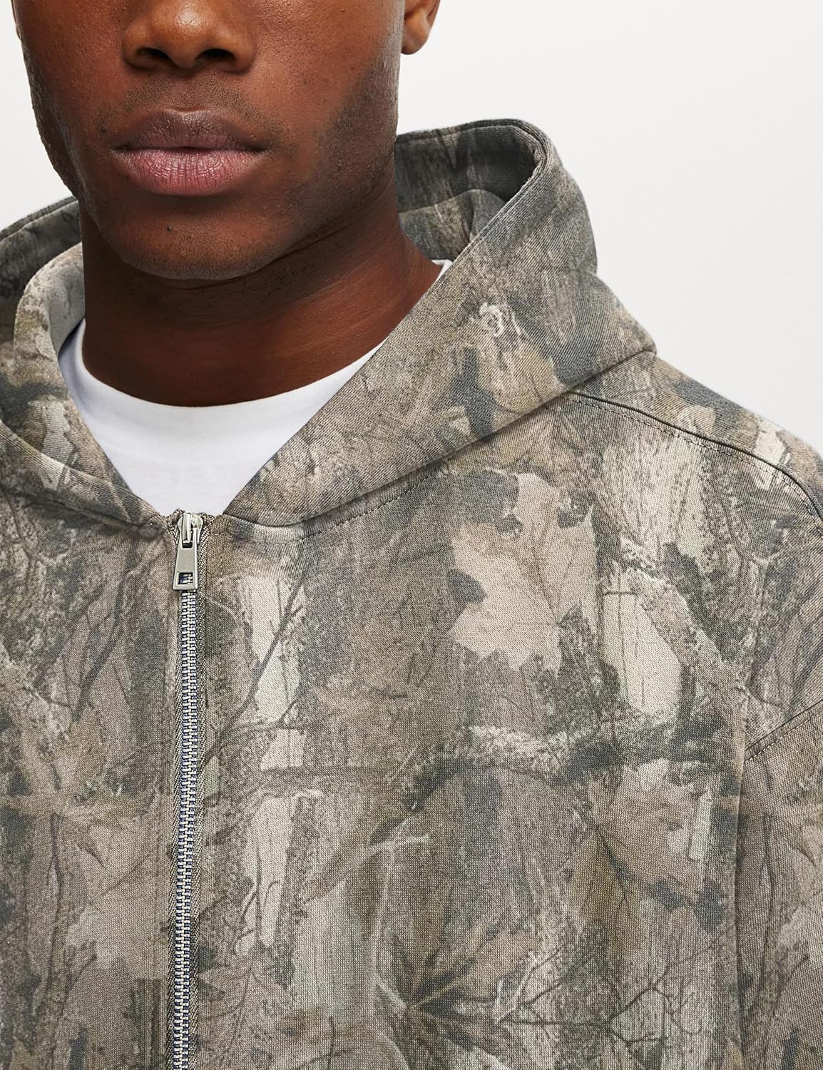 Mens Camo Zip Up Hoodie Fleece Hunting Jacket Maple Leaf Print Oversized Long Sleeve Hooded Sweatshirt - Image 3
