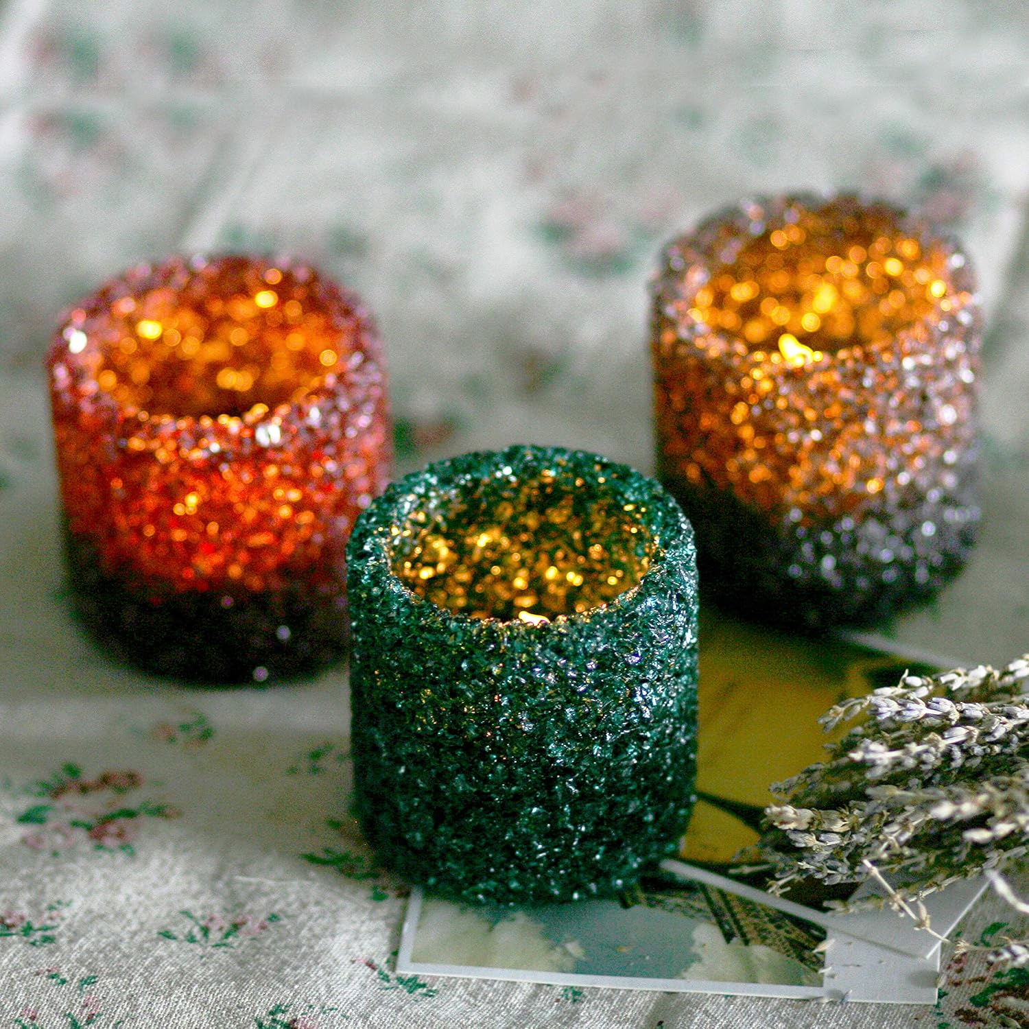 3 Pack Tealight Candle Holders Decorative Colorful Glass Cullet Tea Lights Votive Holders for Home Décor Wedding Halloween Christmas Decorations Table Centerpieces Party Favors Gifts 2.8”(D) x2.8”(H) : Everything Else