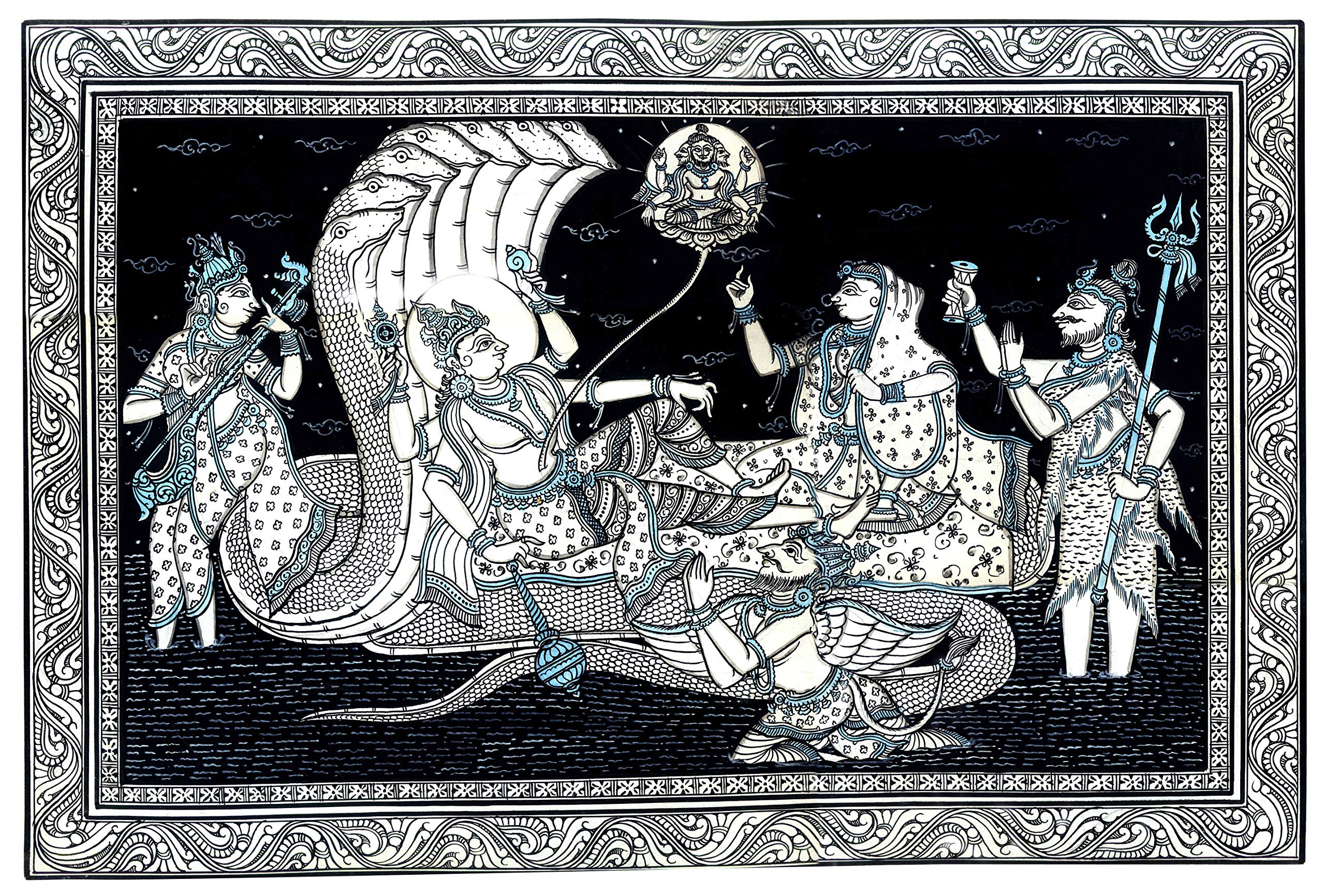 Peinture Vishnu aquarelle sur Patti, un cadeau culturel unique