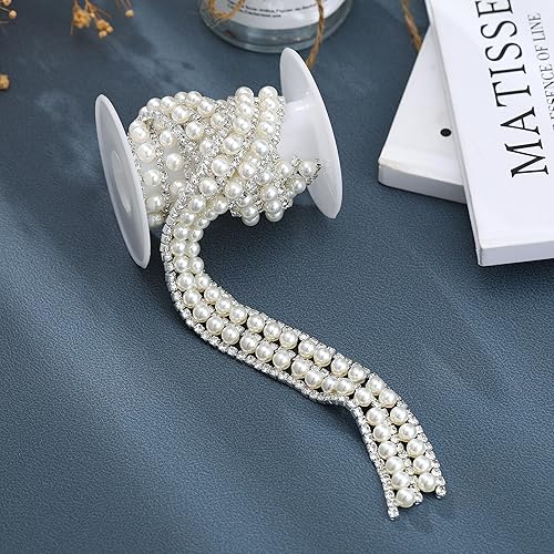 Miniatura 5 de Cadena de perlas de 1 yarda con apliques de diamantes de imitación para costura, manualidades, decoración de bricolaje, boda, ropa