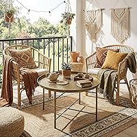 Vista 7 de HOMCOM 24" Round Coffee Table with Hammered Tray Top, Vintage Metal Center Table for Living Room, Bedroom, Side Table, Gold