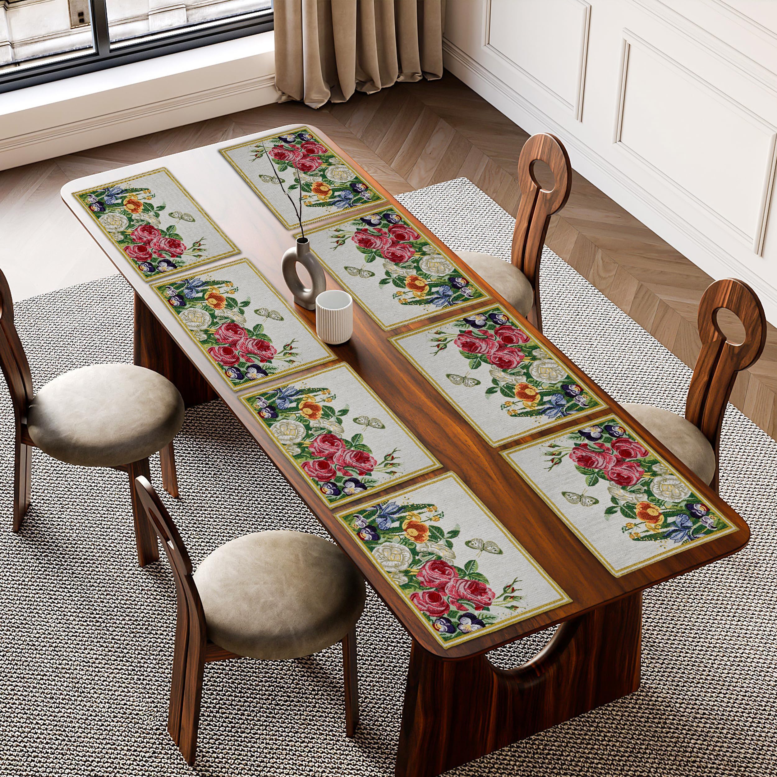 Red Flower Christmas Table Mat Set - Eco-Friendly Cotton -14 Red Flower Christmas Table Mat Set - Eco-Friendly Cotton -14