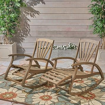 Outdoor Wood Rocking Chair with Footrest - Comfy Patio Rocking Chair Indoor Wooden Rocking Chair with Footrest for Garden Front Porch Lounge Lawn Bedroom Living Room 2
