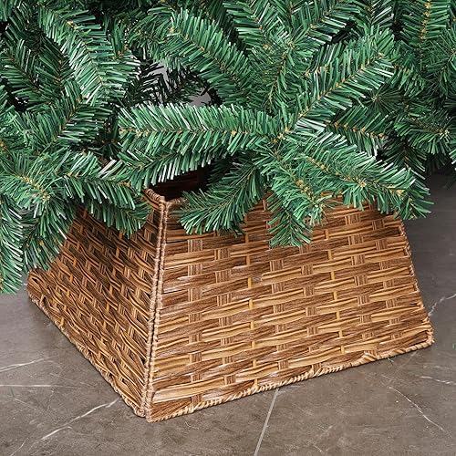 Miniatura 7 de Blissun Collar de árbol de Navidad, anillo de árbol de Navidad de ratán de plástico, collar de árbol de Navidad de granja, falda de árbol de Navidad