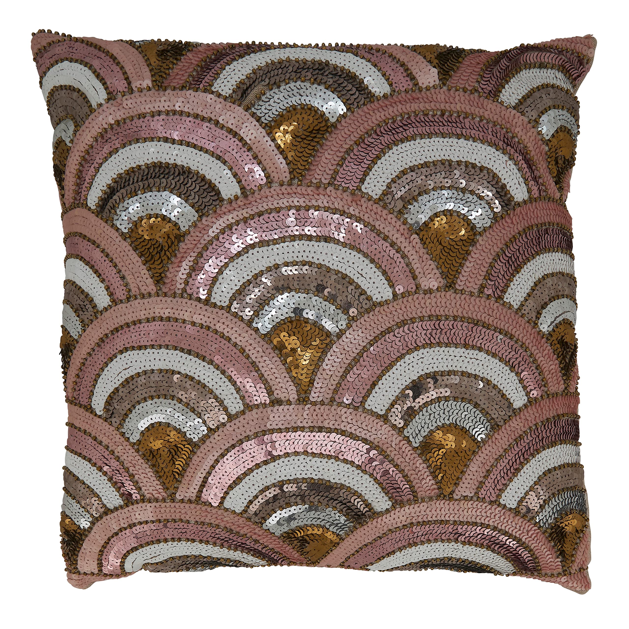 SARO LIFESTYLE Rosamund Collection Beaded Scallop Throw Pillow with Poly Filling, 16", Pink