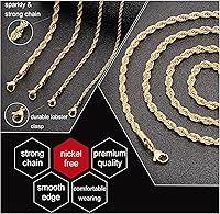 Vista 4 de Cadena de torzal de acero inoxidable chapada en oro real de 18quilates, cadena de 0.059, 0.098 y 0.196pulgadas de ancho (1.5, 2.5 y 5mm)