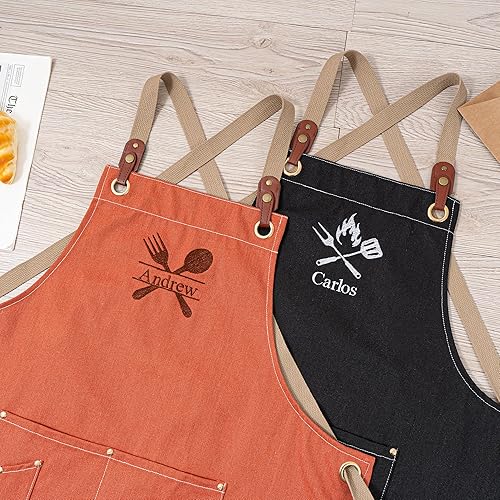 Miniatura 5 de Delantales de chef para mujeres y hombres, personalizados, de lona, con espalda cruzada, para cocinar, hornear, barista, jardinería, carpintería