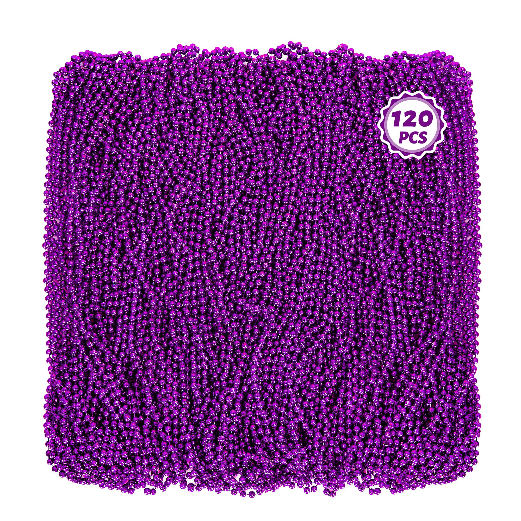 Photo 1 of 120 PCS Mardi Gras Accessories, 33" Purple Mardi Gras Beads, Party Costume Plastic Toy Beaded Necklace, Parade Throws Bulk Party Favors for Halloween Pirate Baby Shower Wedding Birthday Decor
